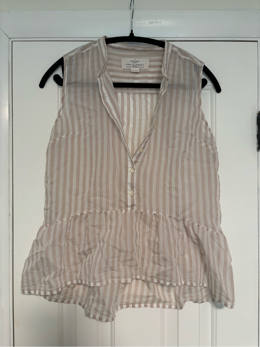 Trovata Birds of Paradis Striped Ruffle Hem Blouse
